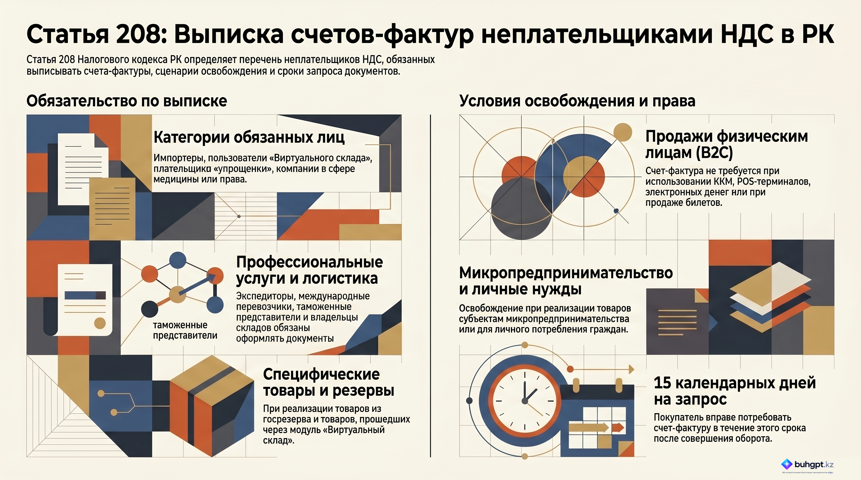 Инфографика — Статья 208 НК РК 2026 — Выписка счета-фактуры неплательщиками налога на добавленную стоимость
