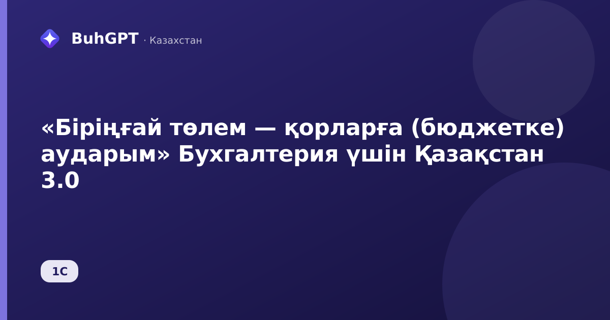 «Біріңғай төлем — қорларға (бюджетке) аударым» Бухгалтерия үшін Қазақстан 3.0