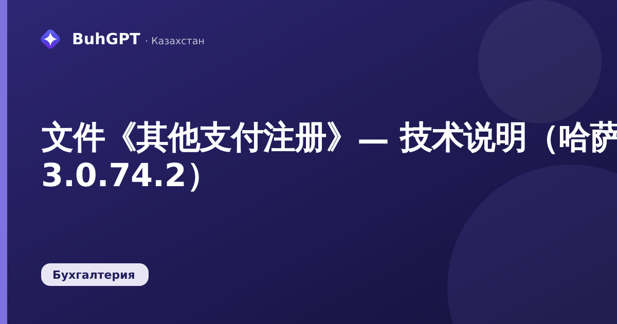 文件《其他支付注册》— 技术说明（哈萨克斯坦会计 3.0.74.2）