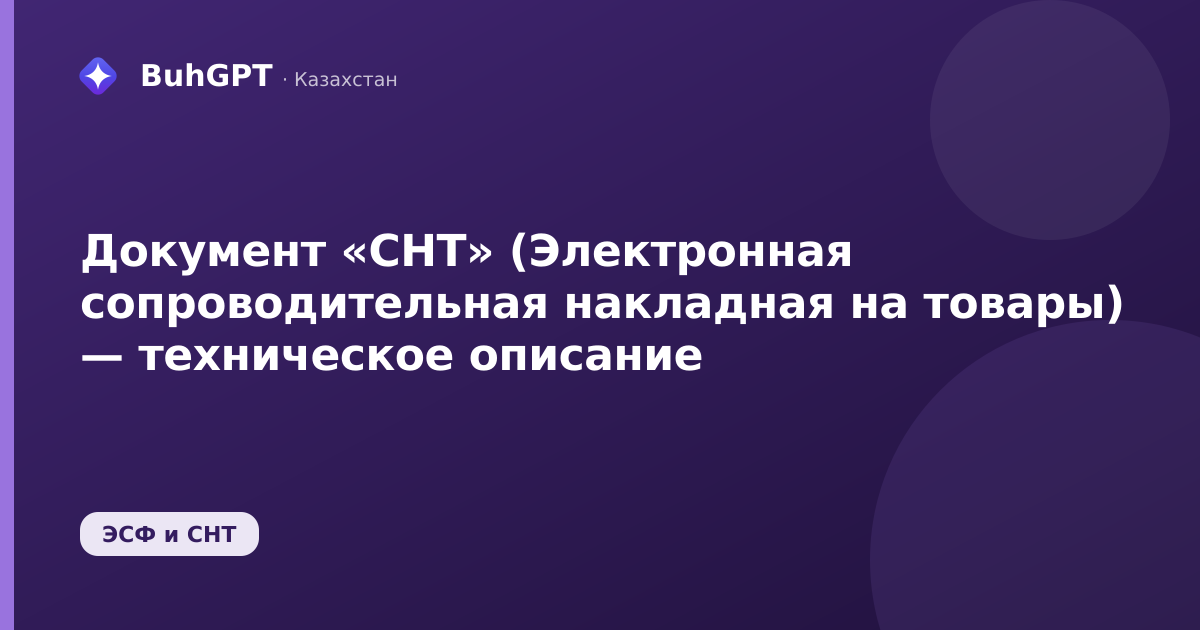 Документ «СНТ» (Электронная сопроводительная накладная на товары) — техническое описание