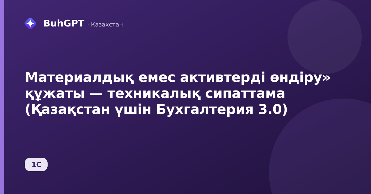 Материалдық емес активтерді өндіру» құжаты — техникалық сипаттама (Қазақстан үшін Бухгалтерия 3.0)