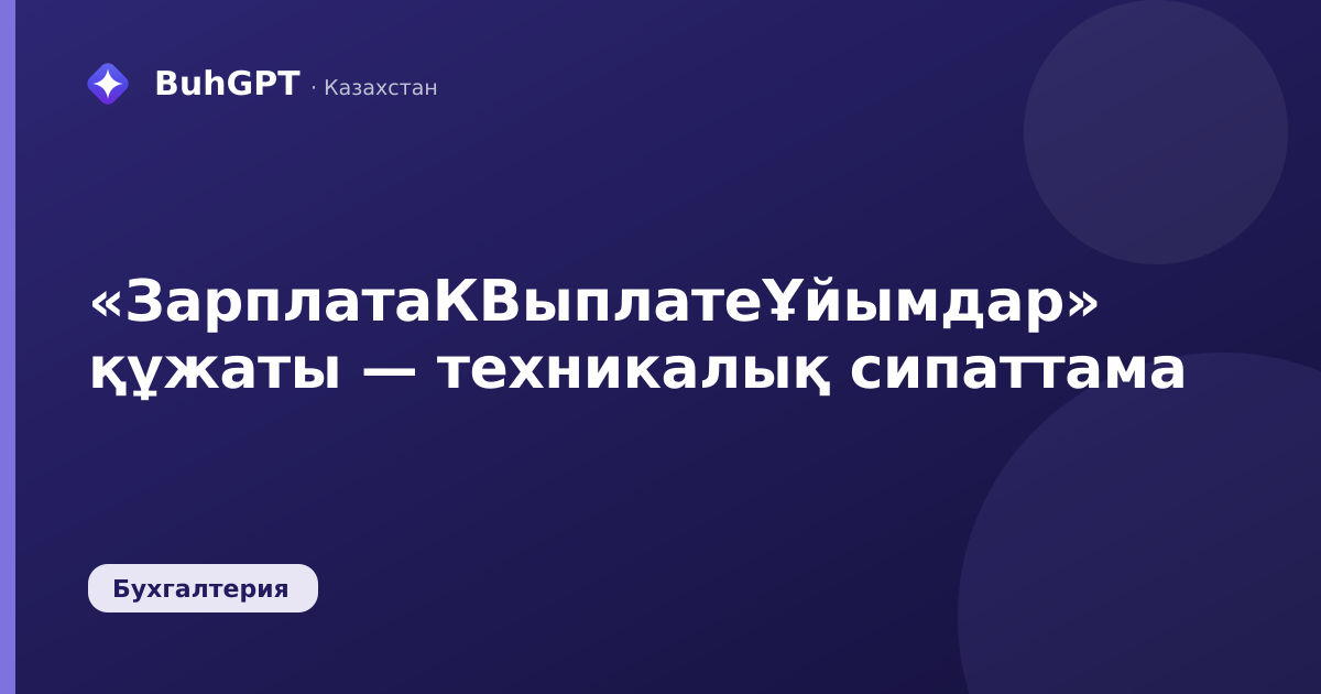 «ЗарплатаКВыплатеҰйымдар» құжаты — техникалық сипаттама