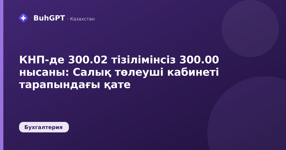 КНП-де 300.02 тізілімінсіз 300.00 нысаны: Салық төлеуші кабинеті тарапындағы қате