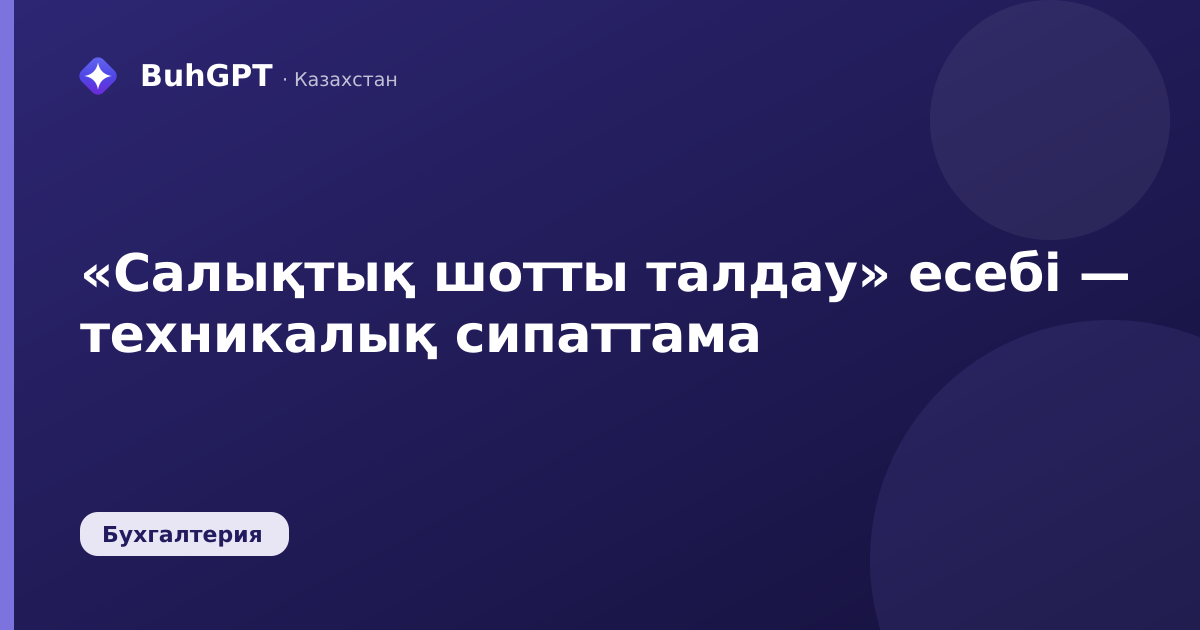 «Салықтық шотты талдау» есебі — техникалық сипаттама