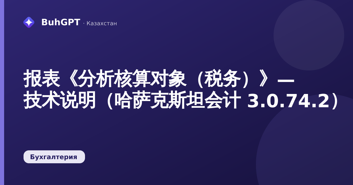 报表《分析核算对象（税务）》— 技术说明（哈萨克斯坦会计 3.0.74.2）