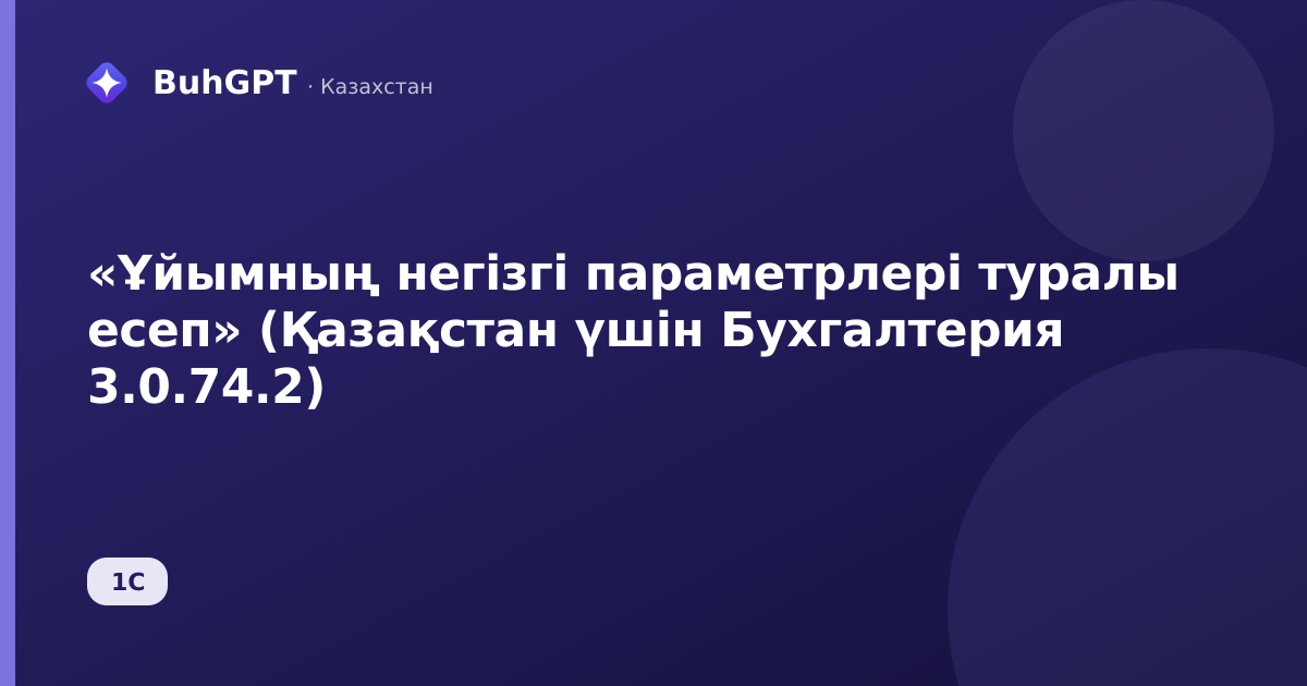«Ұйымның негізгі параметрлері туралы есеп» (Қазақстан үшін Бухгалтерия 3.0.74.2)