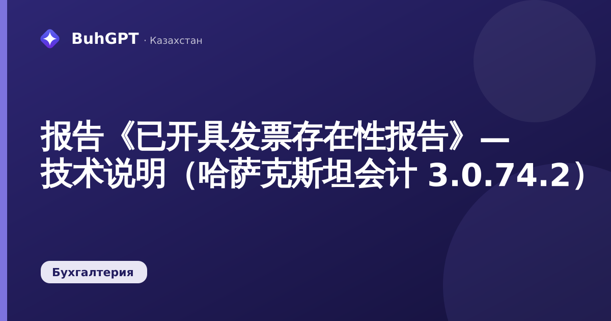 报告《已开具发票存在性报告》— 技术说明（哈萨克斯坦会计 3.0.74.2）
