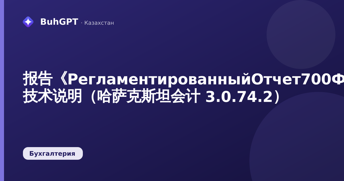 报告《РегламентированныйОтчет700Форма》—— 技术说明（哈萨克斯坦会计 3.0.74.2）