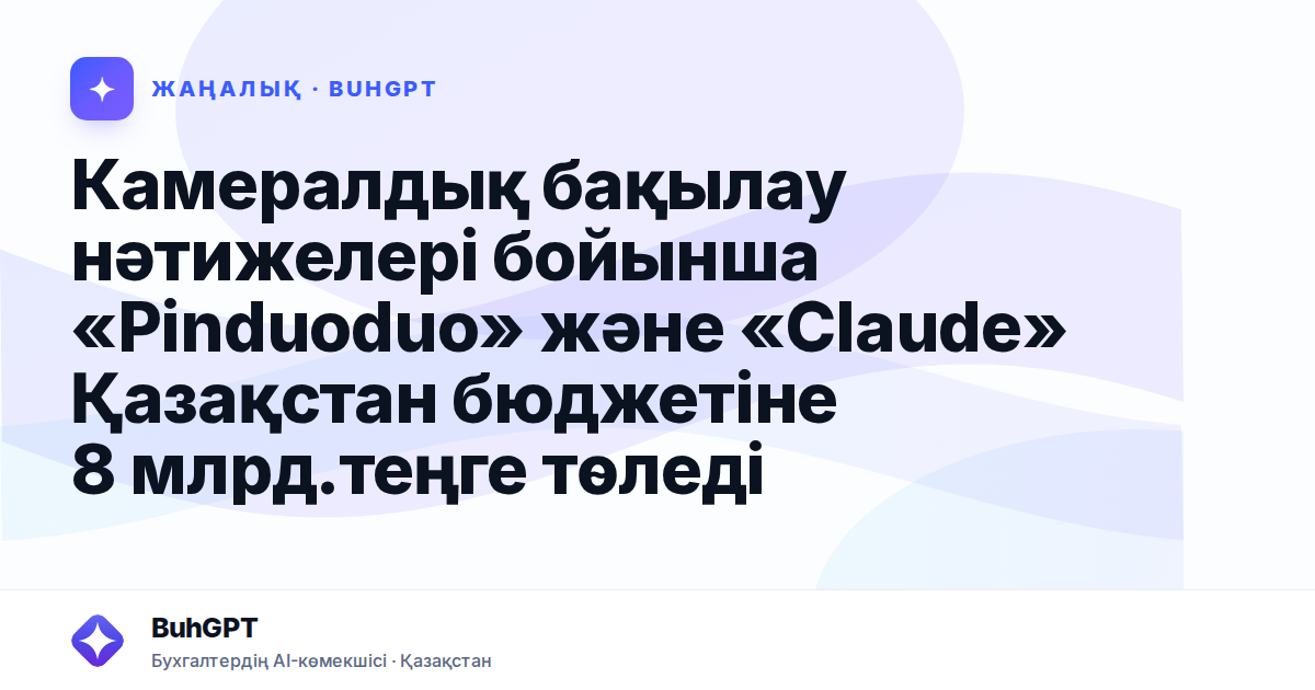 Камералдық бақылау нәтижелері бойынша «Pinduoduo» және «Claude» Қазақстан бюджетіне 8 млрд.теңге төледі