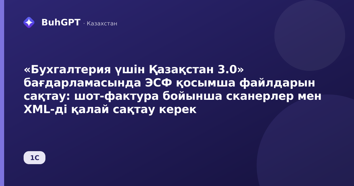 «Бухгалтерия үшін Қазақстан 3.0» бағдарламасында ЭСФ қосымша файлдарын сақтау: шот-фактура бойынша сканерлер мен XML-ді қалай сақтау керек