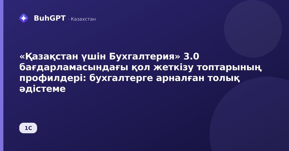 «Қазақстан үшін Бухгалтерия» 3.0 бағдарламасындағы қол жеткізу топтарының профилдері: бухгалтерге арналған толық әдістеме