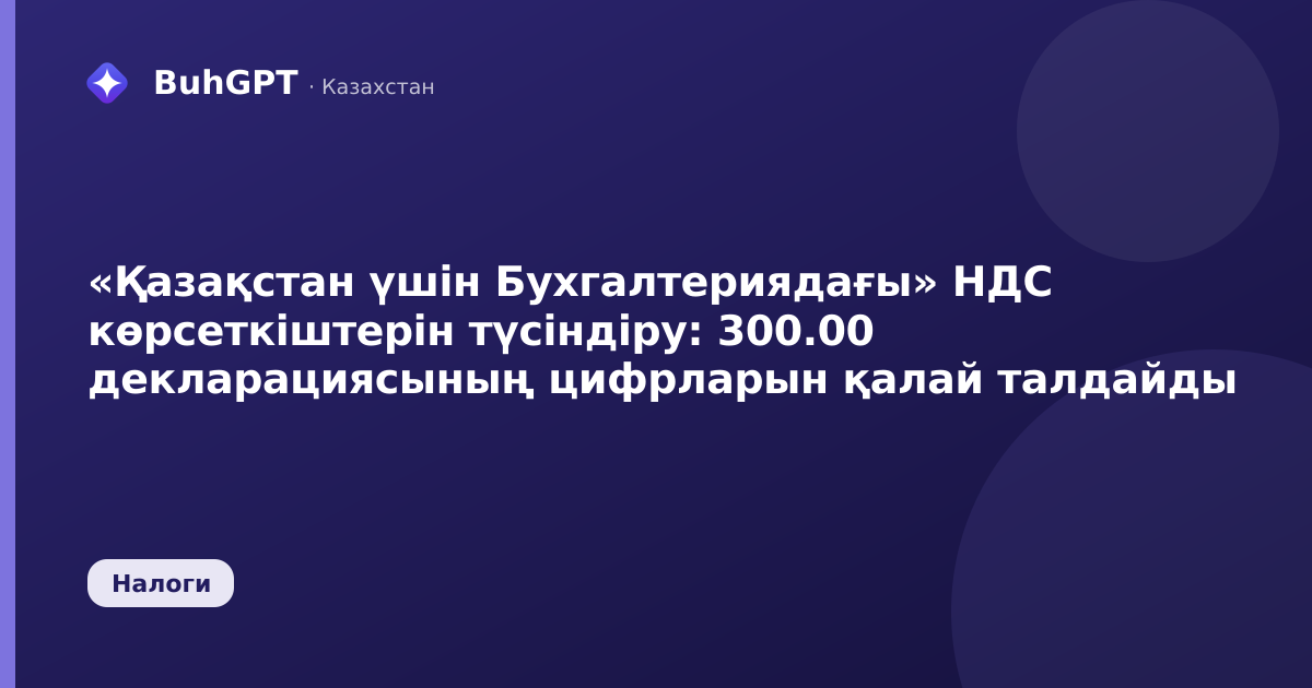 «Қазақстан үшін Бухгалтериядағы» НДС көрсеткіштерін түсіндіру: 300.00 декларациясының цифрларын қалай талдайды
