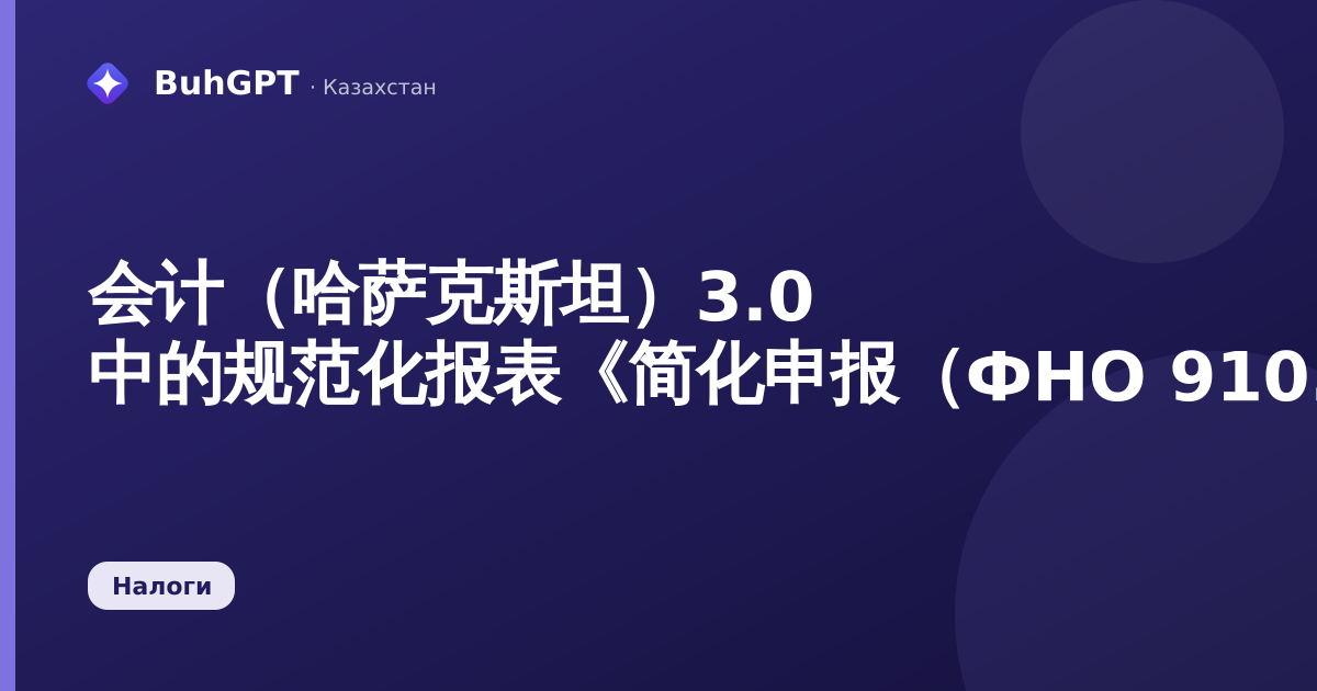 会计（哈萨克斯坦）3.0 中的规范化报表《简化申报（ФНО 910.00）》
