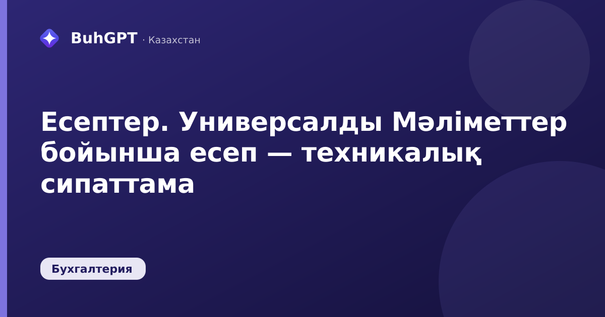 Есептер. Универсалды Мәліметтер бойынша есеп — техникалық сипаттама