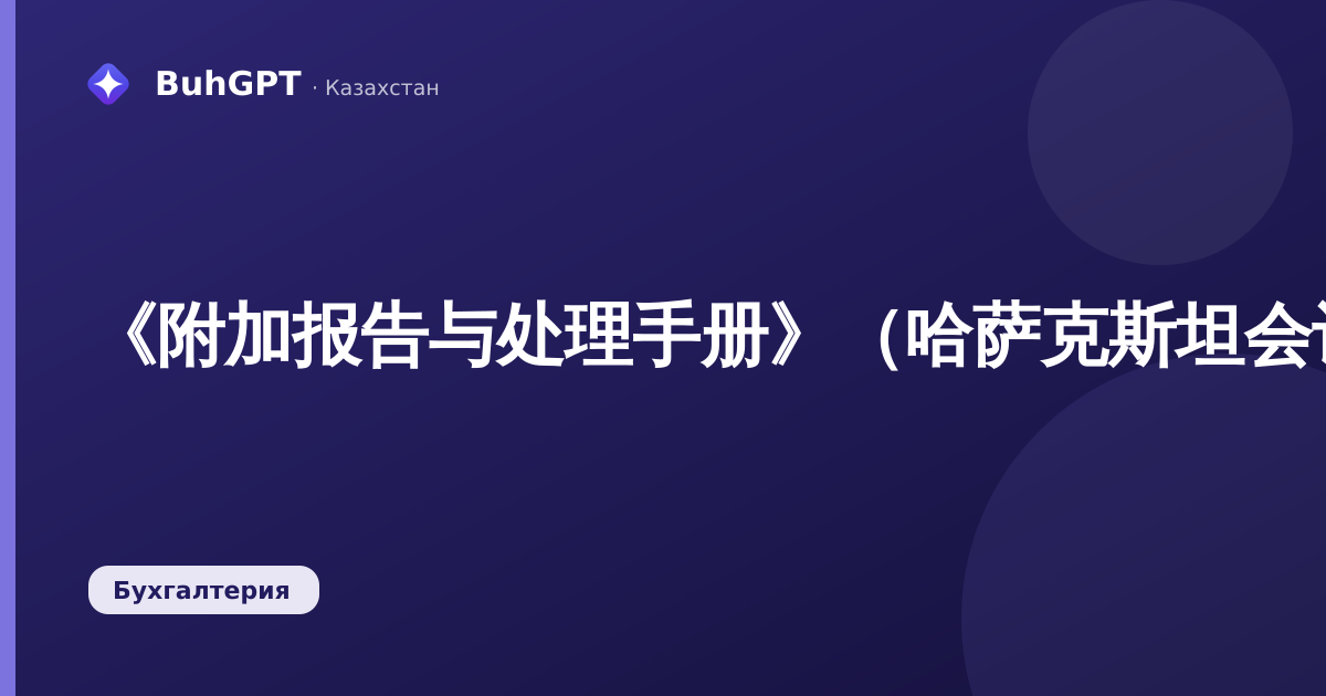 《附加报告与处理手册》（哈萨克斯坦会计 3.0）