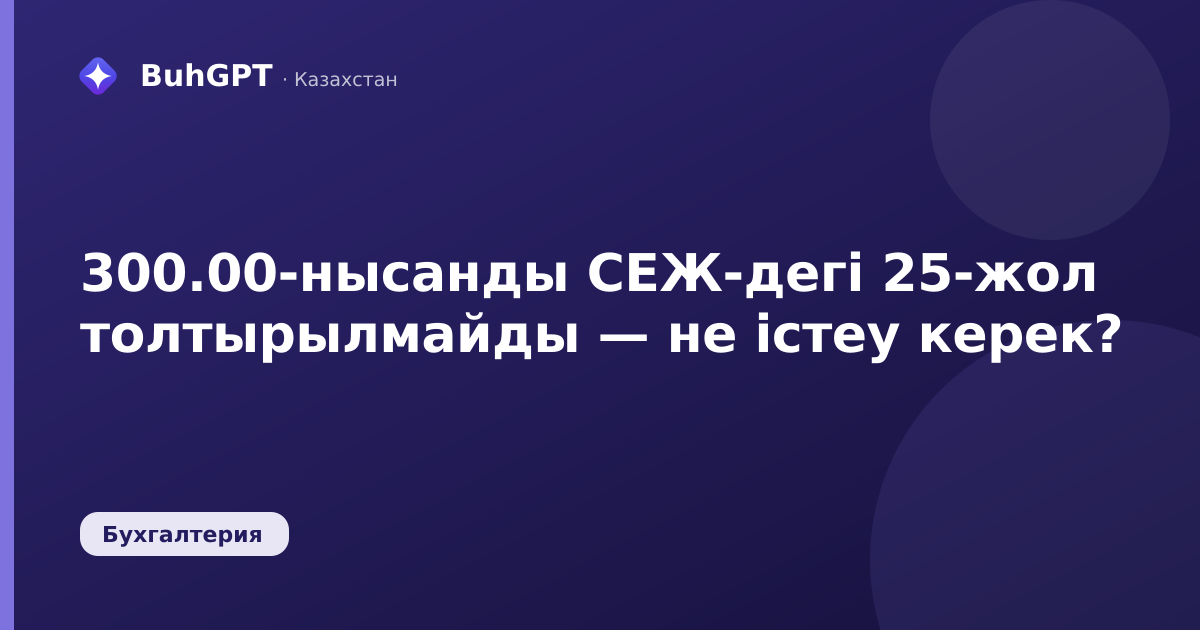 300.00-нысанды СЕЖ-дегі 25-жол толтырылмайды — Казахстан